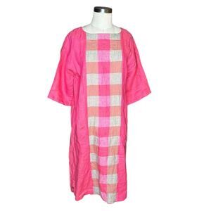 SOUTH‎ STREET LINEN Pink Tan Checkered Plaid Midi Shirt Dress Women's Size 00